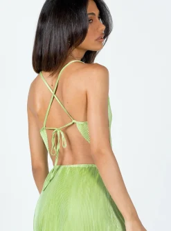 Princess Polly Julia Plisse Top Green Discount