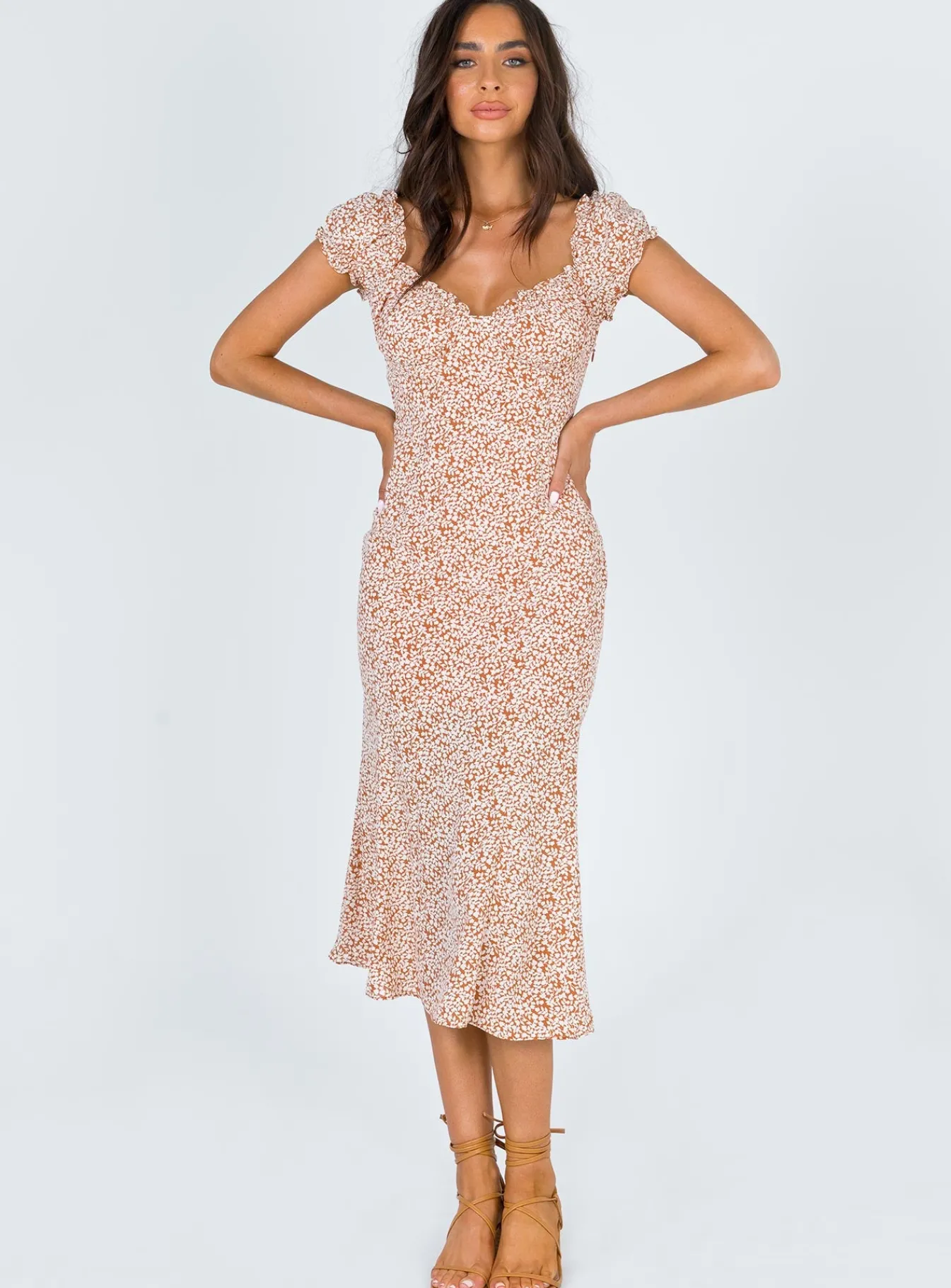Princess Polly Just Like Heaven Midi Dress Beige Clearance