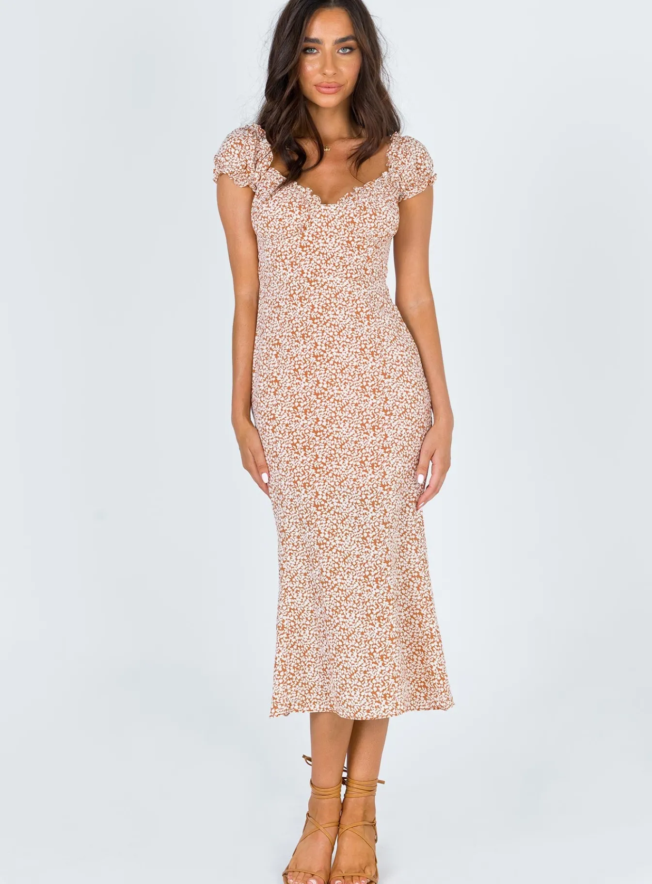 Princess Polly Just Like Heaven Midi Dress Beige Clearance