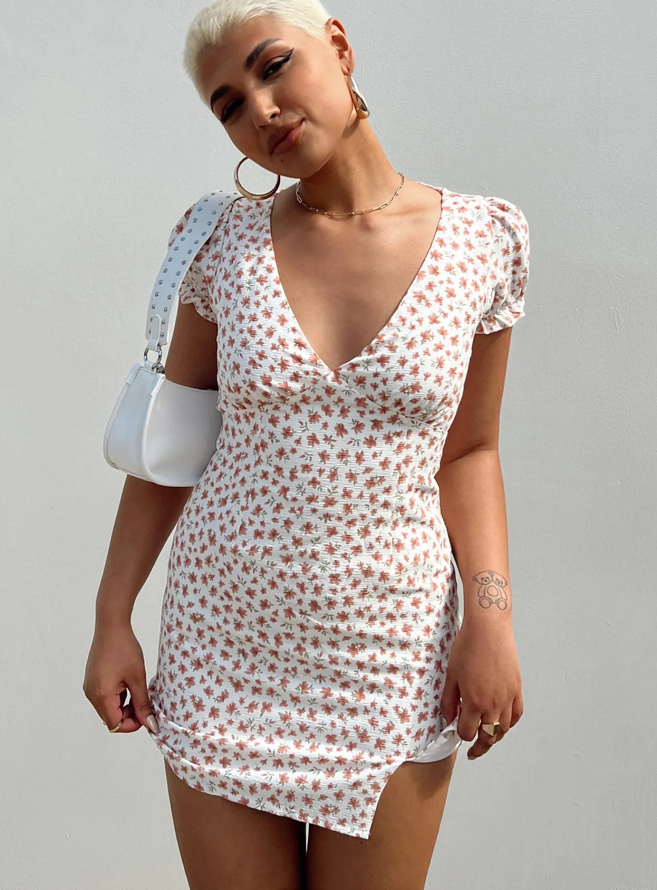 Princess Polly Kacey Mini Dressfloral White Flash Sale