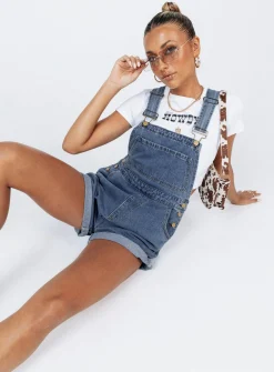 Princess Polly Kacey Overalls Blue  Denim New