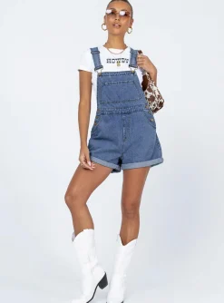 Princess Polly Kacey Overalls Blue Denim New