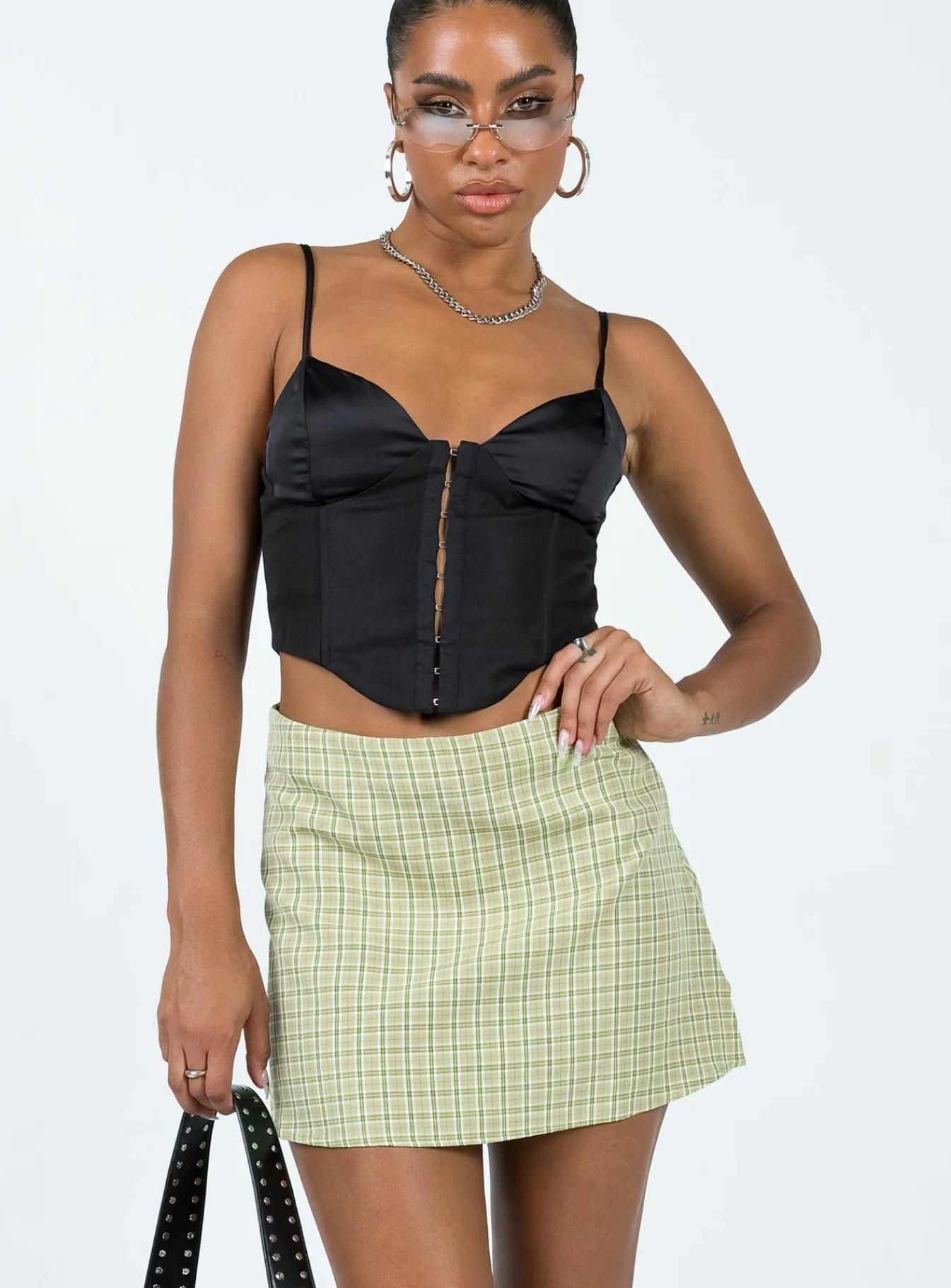 Princess Polly Kai Check Mini Skirt Green Sale