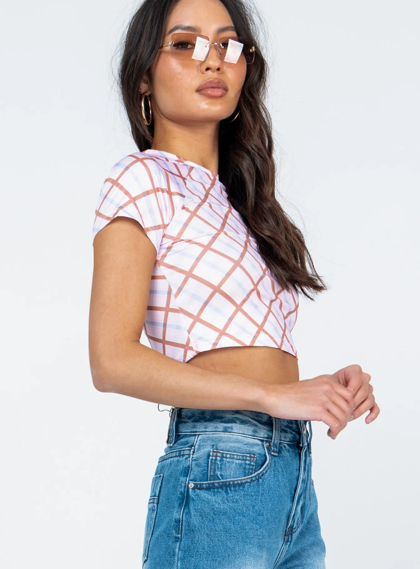 Princess Polly Kaisen Top Check Multi Clearance