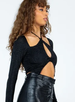 Princess Polly Kamilah Long Sleeve Top  Black New