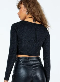 Princess Polly Kamilah Long Sleeve Top  Black New