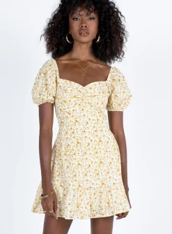 Princess Polly Kaori Mini Dress  Yellow Floral Online