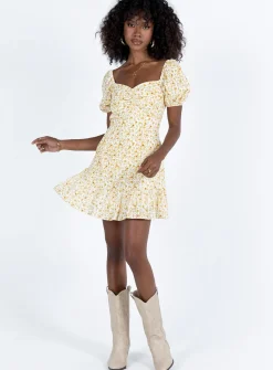 Princess Polly Kaori Mini Dress  Yellow Floral Online