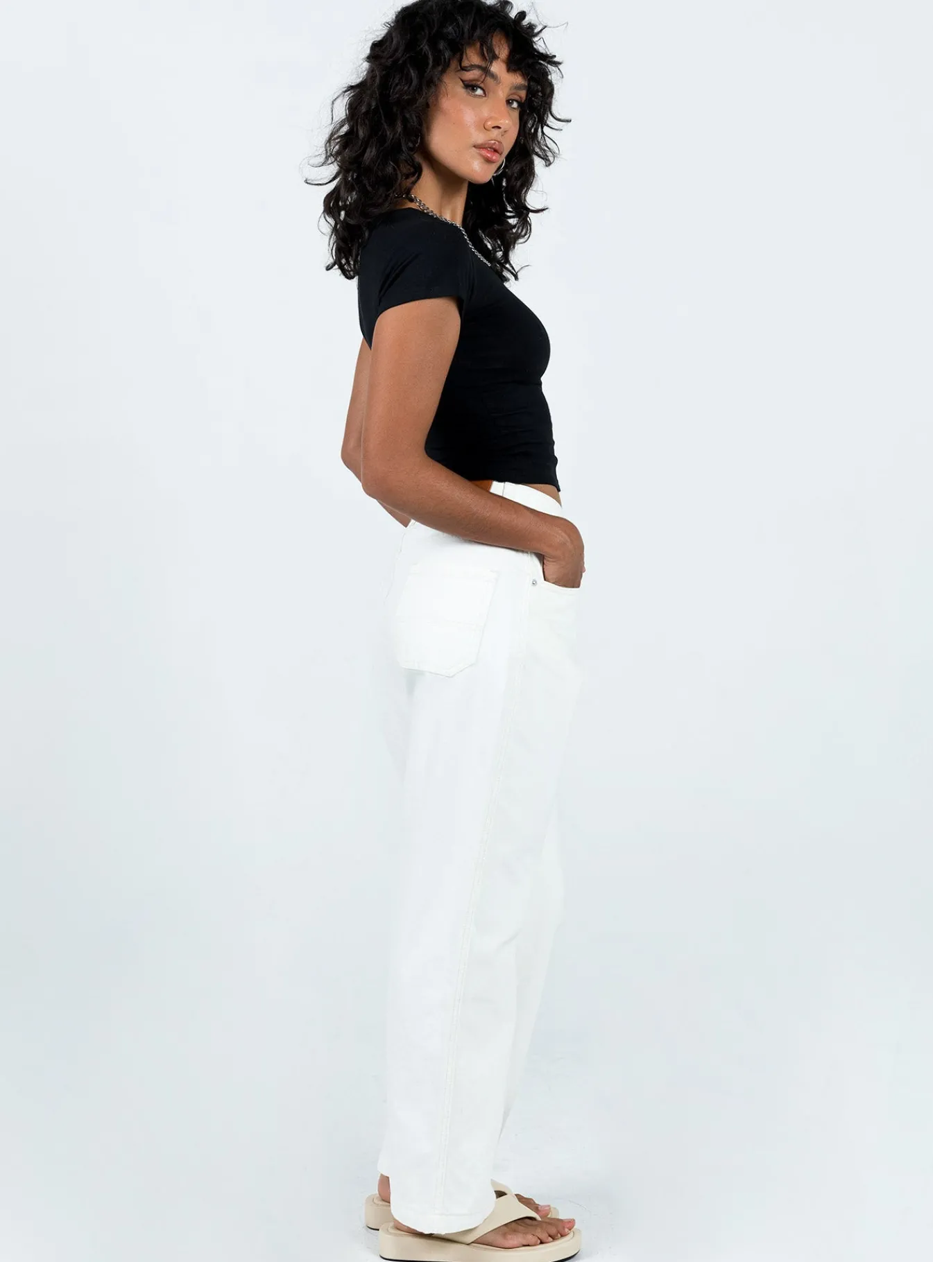 Princess Polly Karana Slouch Jeans Ivory Clearance
