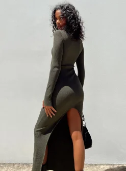 Princess Polly Karim Ribbed Knit Maxi Dress  Khaki Store