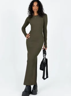 Princess Polly Karim Ribbed Knit Maxi Dress  Khaki Store
