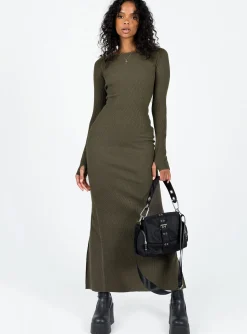 Princess Polly Karim Ribbed Knit Maxi Dress Khaki Store