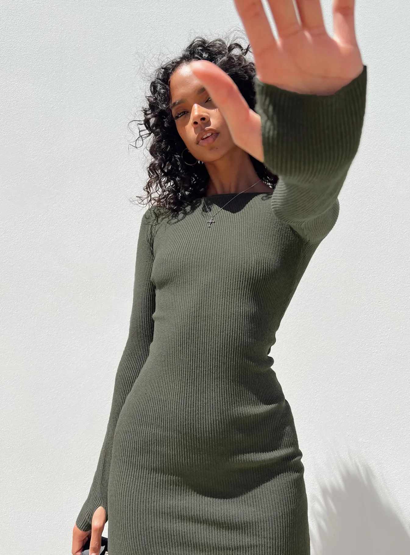 Princess Polly Karim Ribbed Knit Maxi Dress Khaki Store