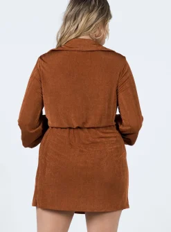 Princess Polly Karley Wrap Mini Dress Brown New
