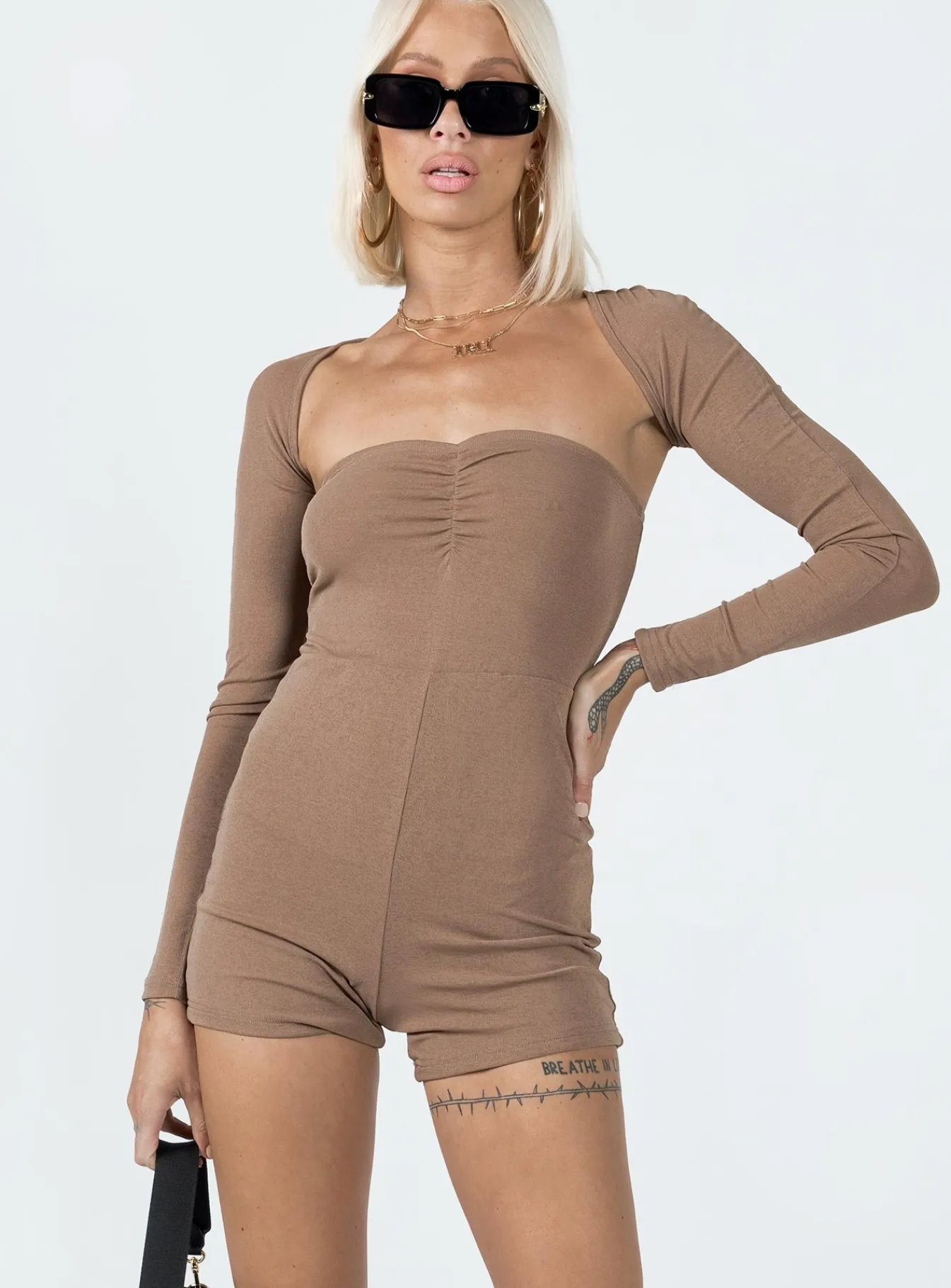 Princess Polly Karlie Romper Beige Outlet
