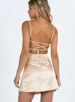 Princess Polly Karo Mini Dress Champagne New