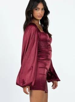 Princess Polly Karuah Long Sleeve Mini Dress  Burgundy Hot