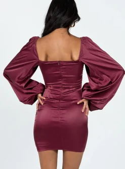 Princess Polly Karuah Long Sleeve Mini Dress  Burgundy Hot