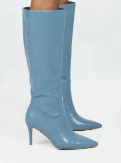 Princess Polly Kathleen Knee High Boot  Blue Cheap