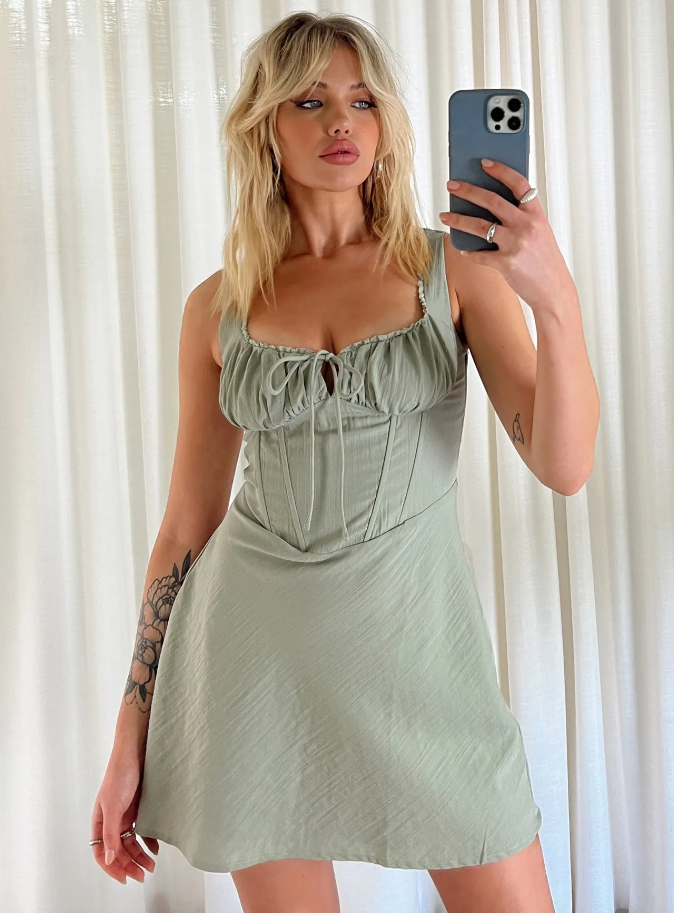 Princess Polly Kavey Mini Dress Sage Discount