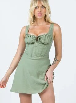 Princess Polly Kavey Mini Dress  Sage Discount