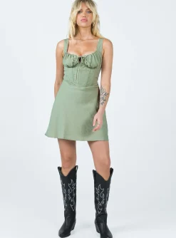 Princess Polly Kavey Mini Dress Sage Discount