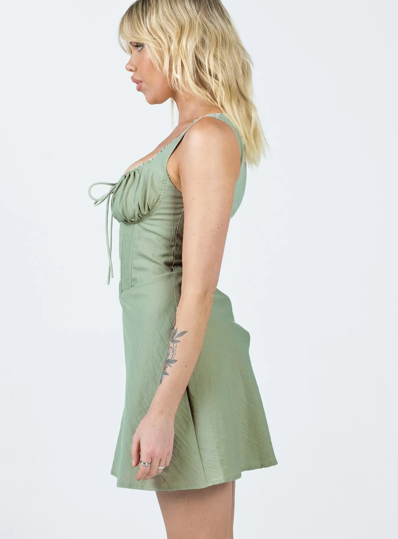 Princess Polly Kavey Mini Dress Sage Discount