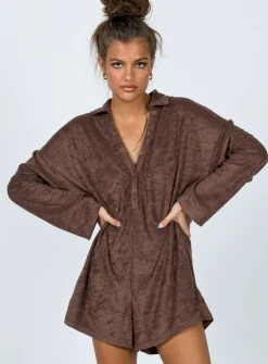 Princess Polly Kegan Long Sleeve Romper Camel Brown Fashion