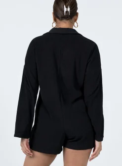 Princess Polly Kegan Long Sleeve Terry Romper Black Shop