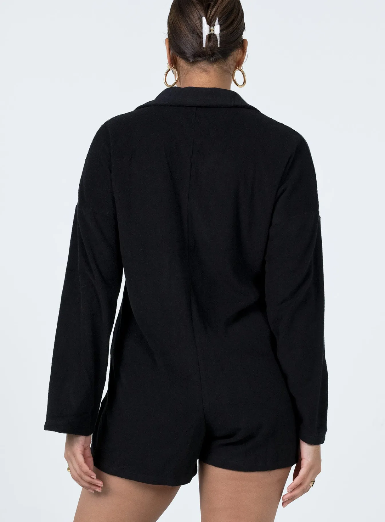 Princess Polly Kegan Long Sleeve Terry Romper Black Shop