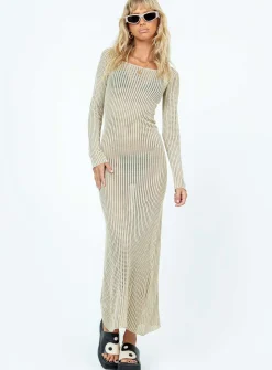 Princess Polly Kendor Long Sleeve Maxi Dress  Beige Best Sale