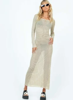 Princess Polly Kendor Long Sleeve Maxi Dress  Beige Best Sale