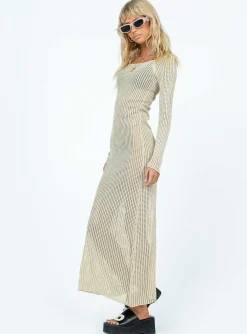 Princess Polly Kendor Long Sleeve Maxi Dress  Beige Best Sale