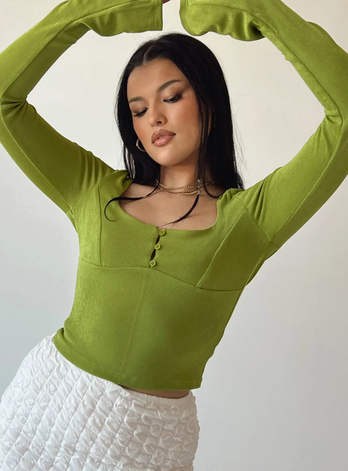 Princess Polly Kentia Long Sleeve Top Green Cheap
