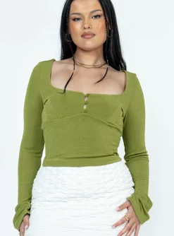 Princess Polly Kentia Long Sleeve Top Green Cheap