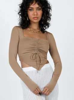 Princess Polly Kenzie Long Sleeve Top  Brown New