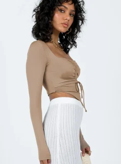 Princess Polly Kenzie Long Sleeve Top Brown New