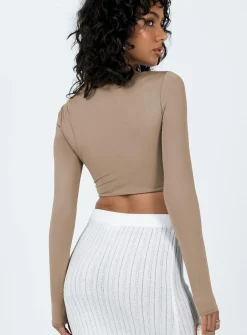 Princess Polly Kenzie Long Sleeve Top Brown New