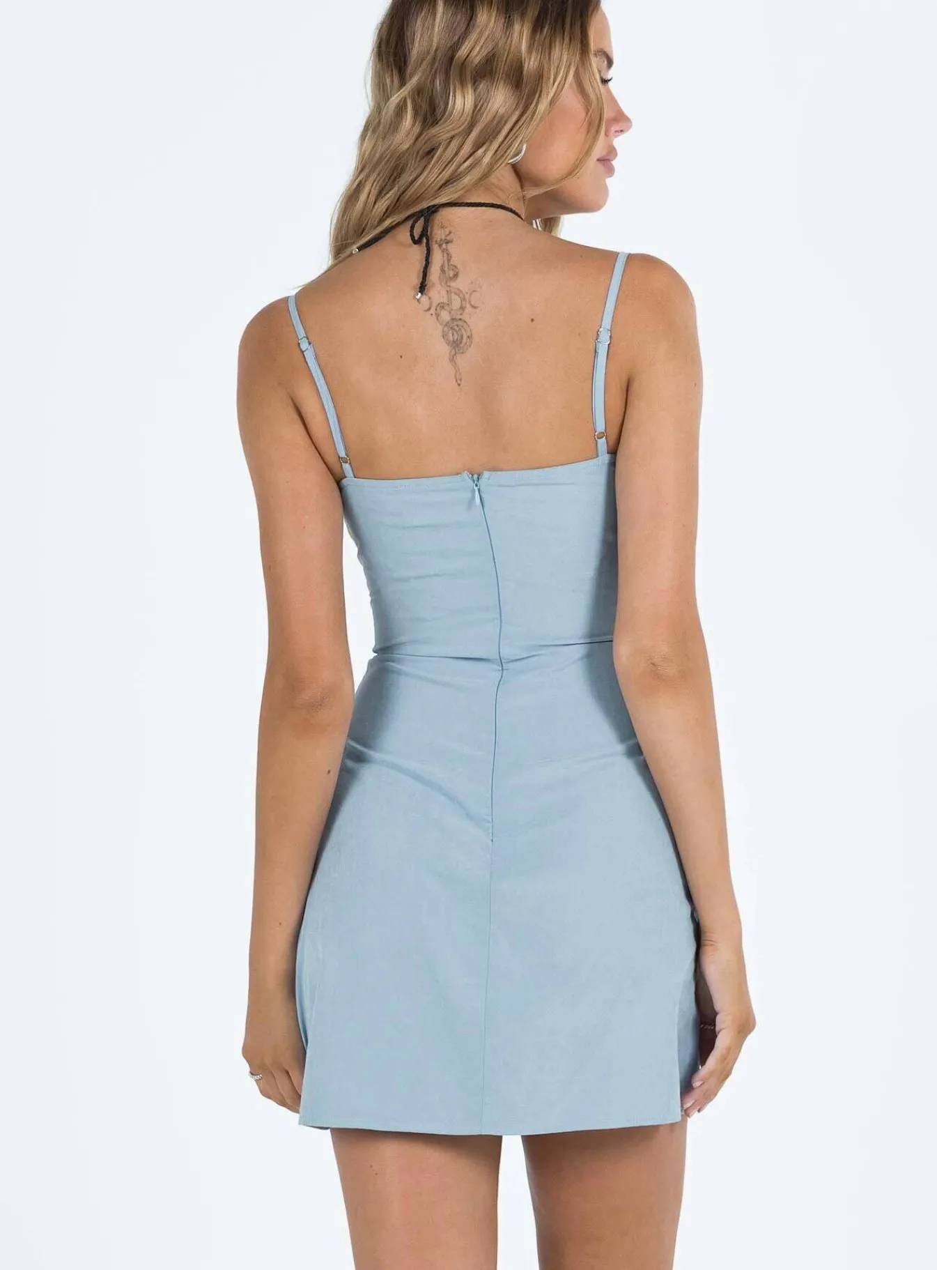 Princess Polly Kenzie Mini Dress Dusty Blue New