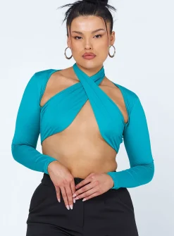 Princess Polly Keri Long Sleeve Top  Teal Outlet