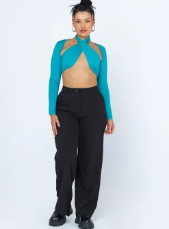 Princess Polly Keri Long Sleeve Top Teal Outlet