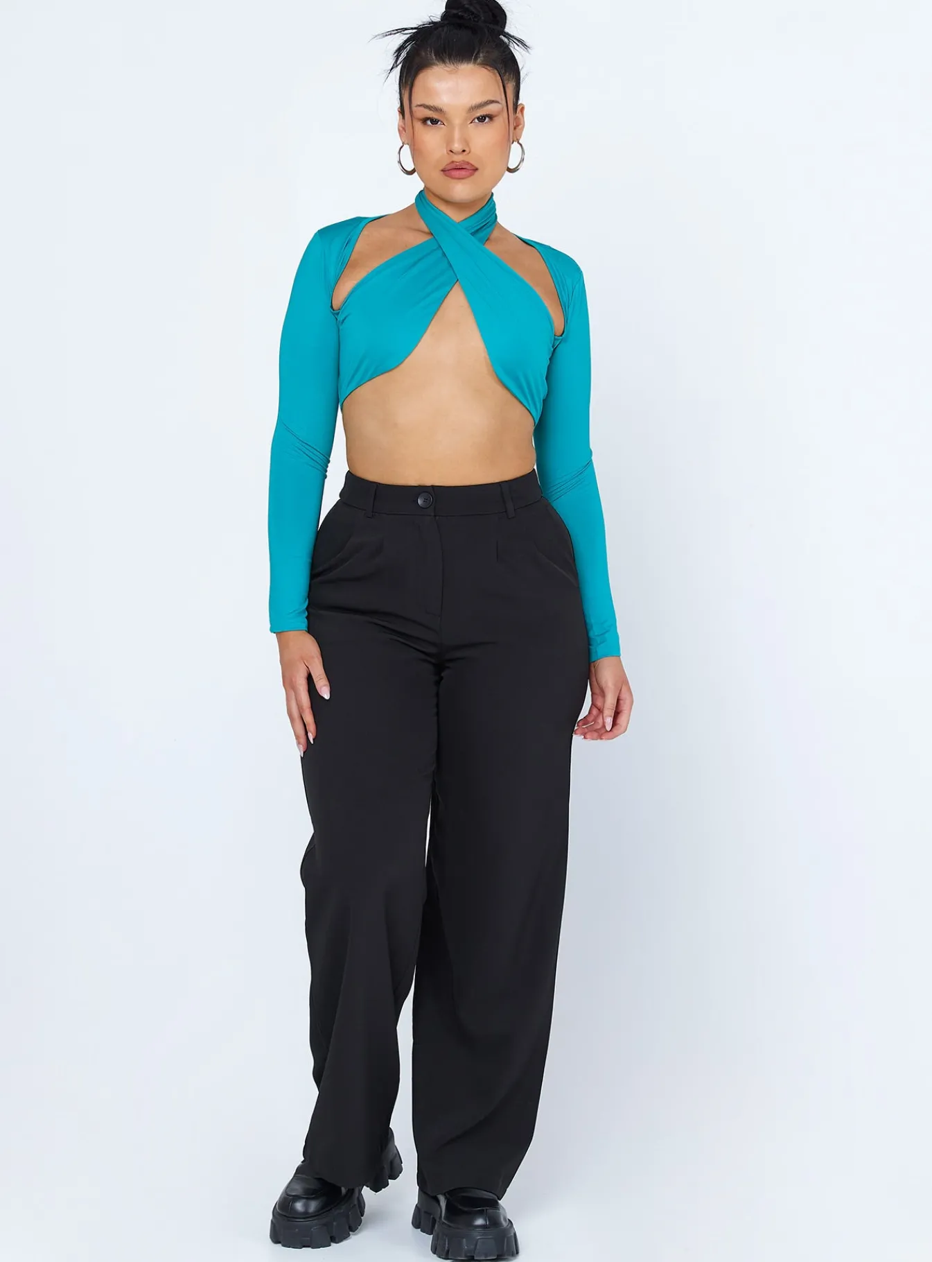 Princess Polly Keri Long Sleeve Top Teal Outlet