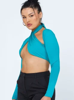 Princess Polly Keri Long Sleeve Top Teal Outlet