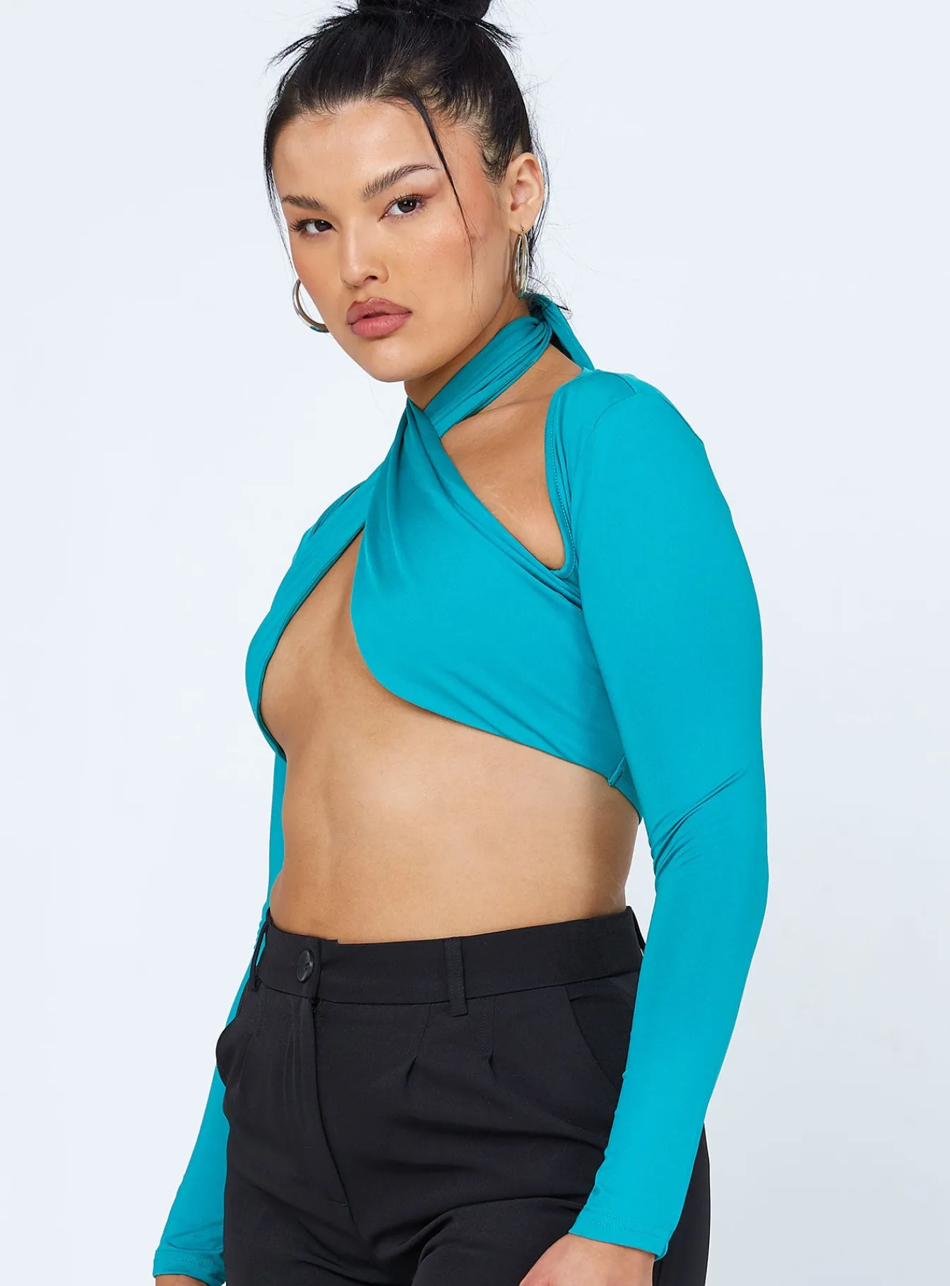 Princess Polly Keri Long Sleeve Top Teal Outlet