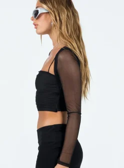 Princess Polly Kersey Long Sleeve Top Black Shop