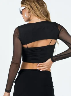 Princess Polly Kersey Long Sleeve Top Black Shop