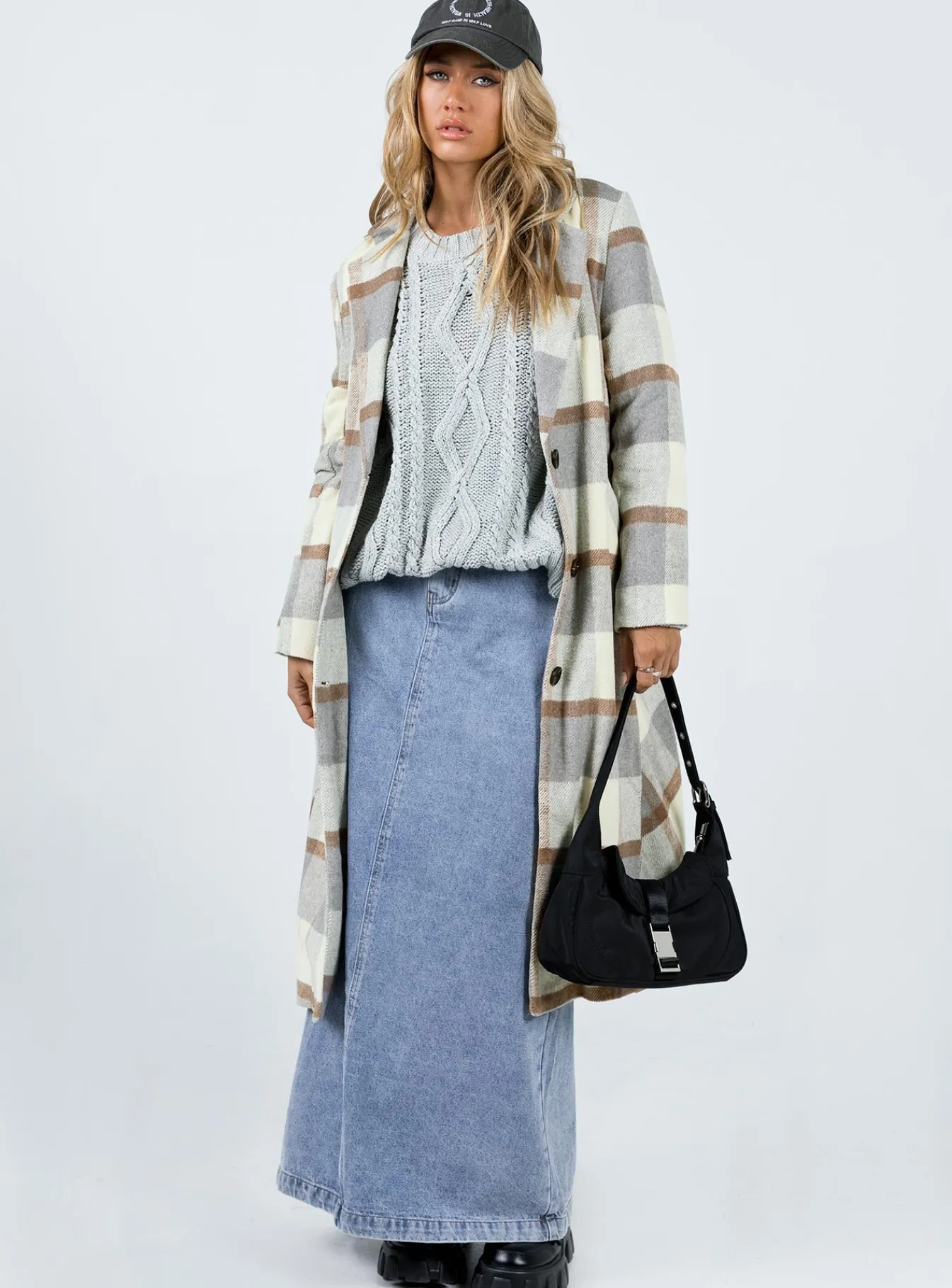 Princess Polly Keslake Plaid Coat Grey Check Clearance