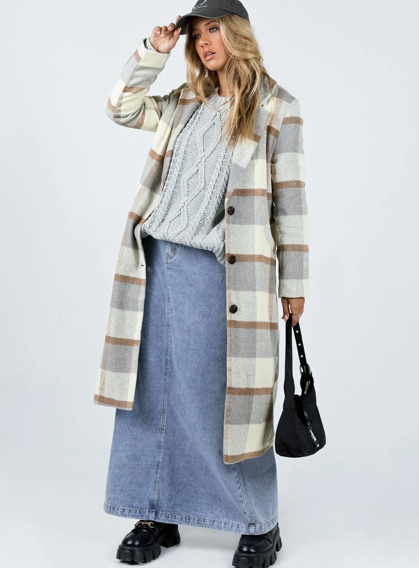 Princess Polly Keslake Plaid Coat Grey Check Clearance