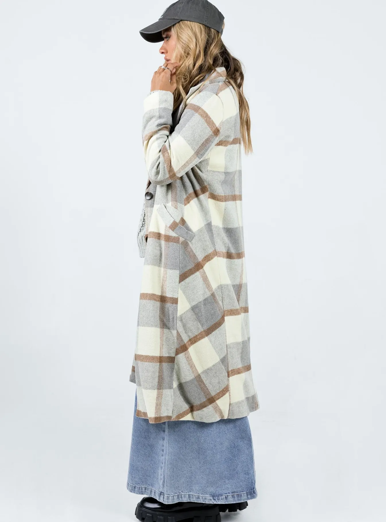 Princess Polly Keslake Plaid Coat Grey Check Clearance