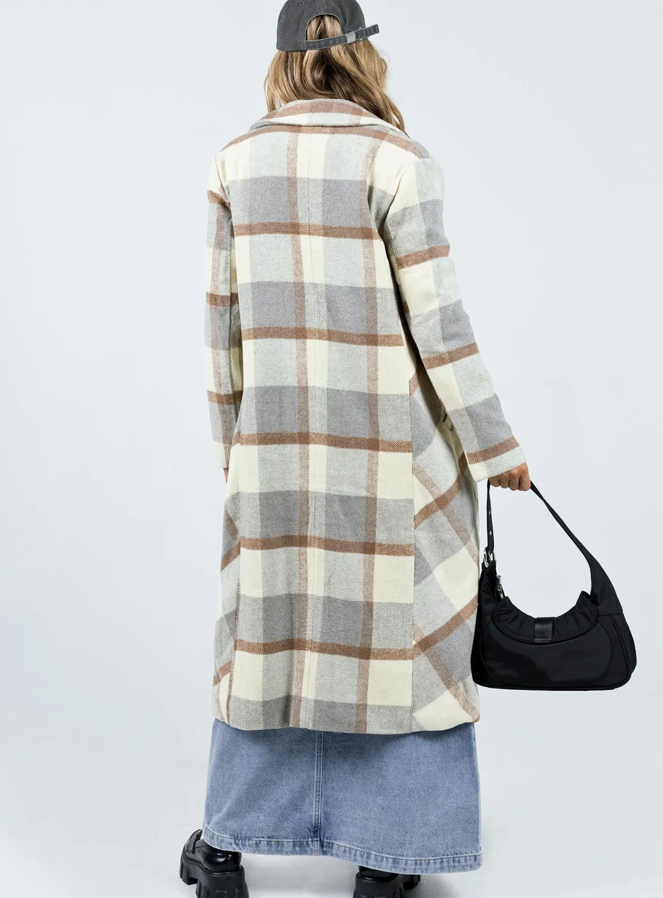 Princess Polly Keslake Plaid Coat Grey Check Clearance